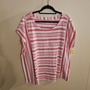 Land's End 1X 100% Cotton Pink and Yellow Striped Tee